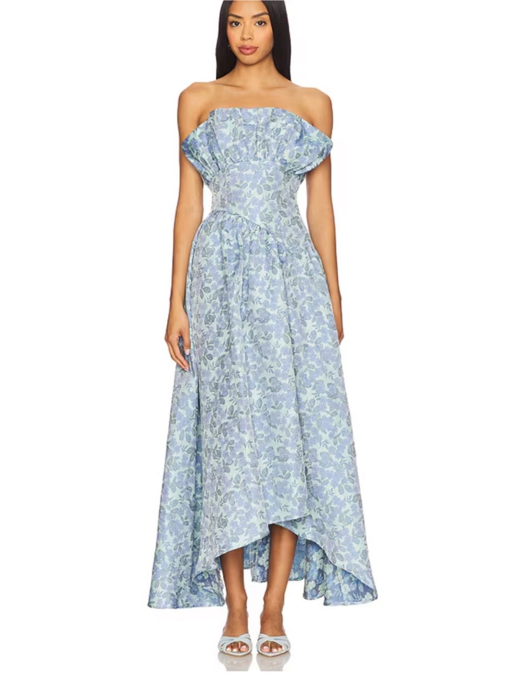 Elliatt Strapless Blue Floral High-Low Gown - Picture 2 of 8